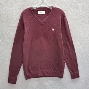 Abercrombie & Fitch Men Sweater Medium‎ Red Y2K Logo Embroidered Pullover